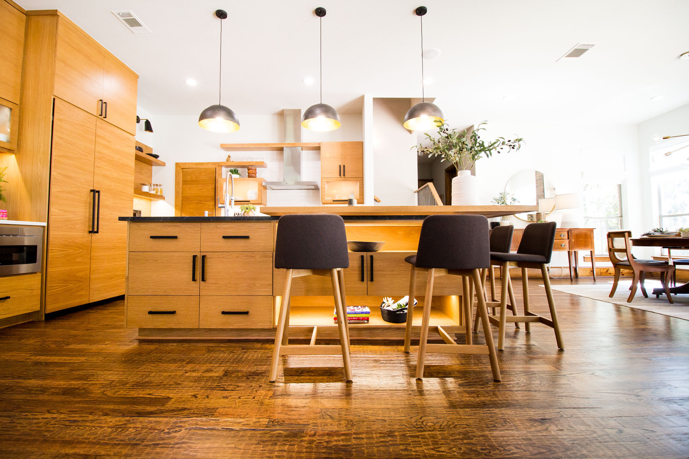 Just the right angle to see the hidden storage areas of this beautiful kitchen island.